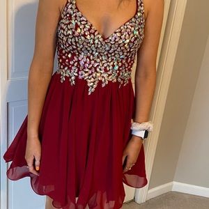Deep Red, beaded top dress by Dancing Queen, XS.
